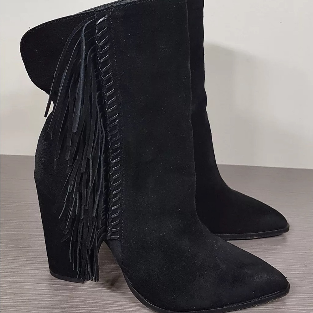 Dolce Vita black suede fringe calf length boots